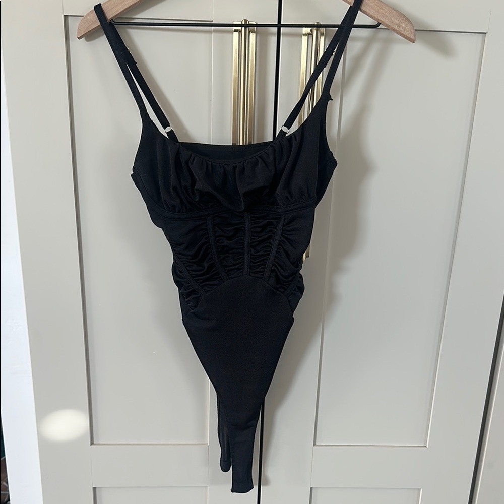 Black Ruched Bodysuit